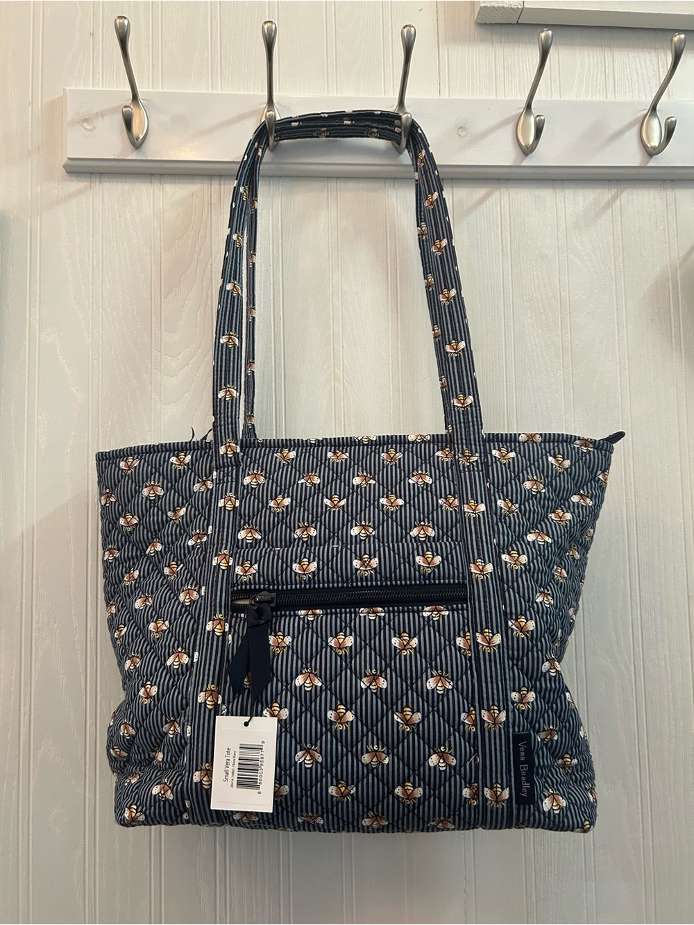 NWT Vera Small Tote Bag Bees Navy